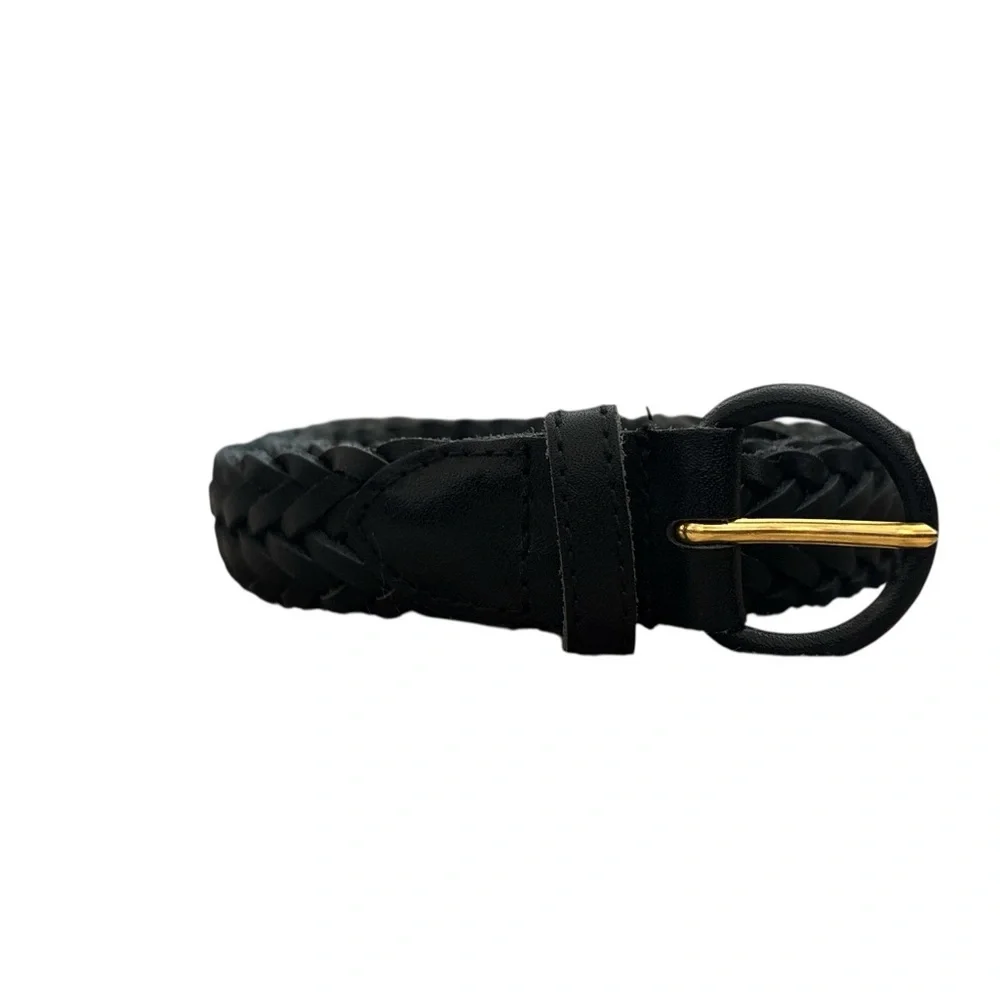 Black Braided Leather Belt with Gold Buckle Sz L